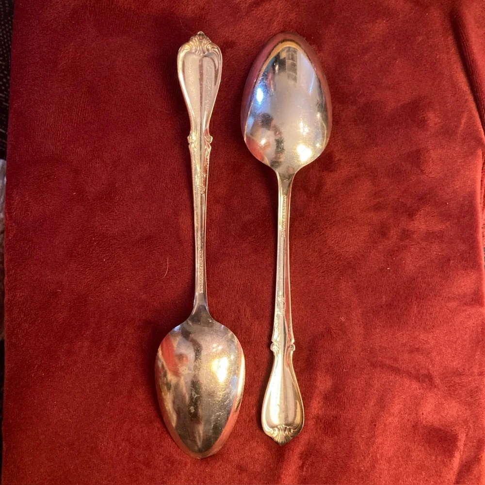 2 Silverplate Serving Spoons w/ H Monogram Wm Rogers Memory Pattern | 1960s